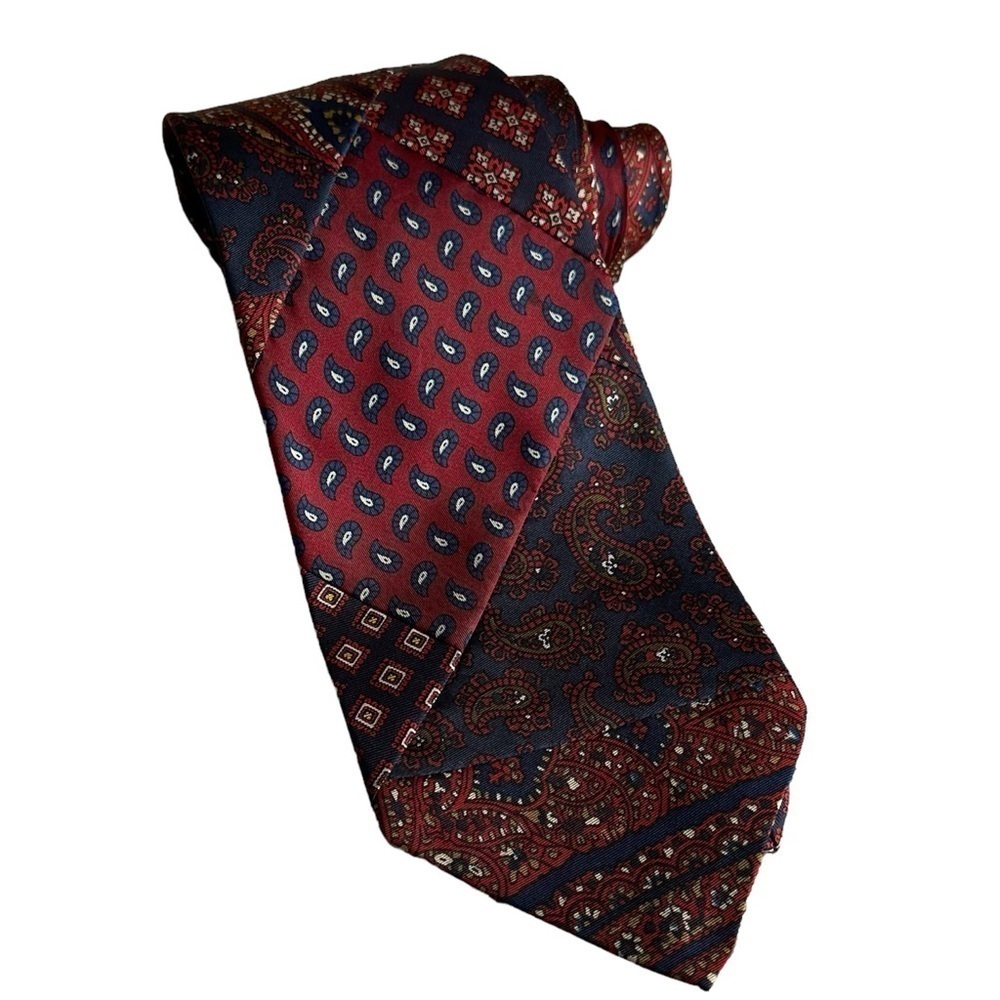 Robert Talbott Patchwork Red & Blue Tie Long & Wi… - image 2